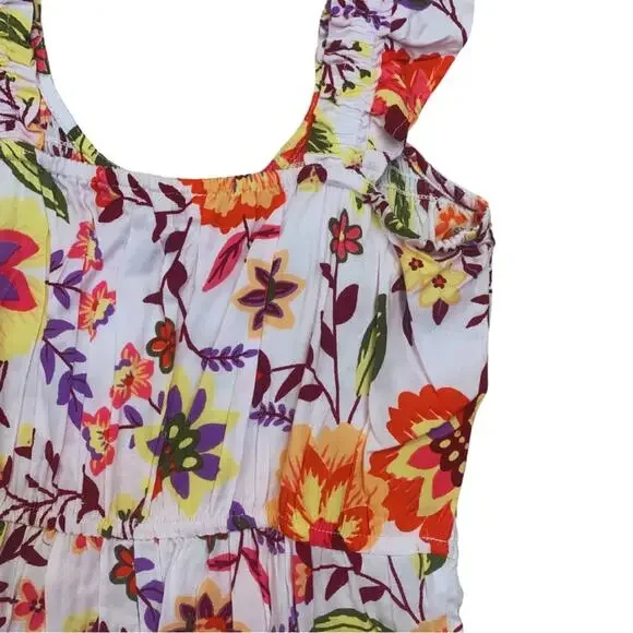 2/$30 Long Floral Print Sleeveless Maxi Dress Flowy Small Colorful Orange White - Picture 10 of 11